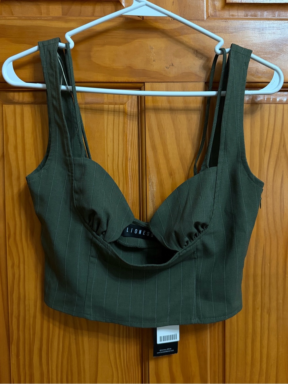 Urban Outfitters | Lioness Dark Olive Pinstripe Blouse -BRAND NEW